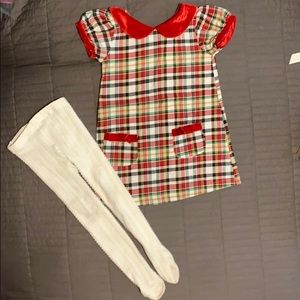 Mudpie Tartan Plaid toddler girl dress with tights